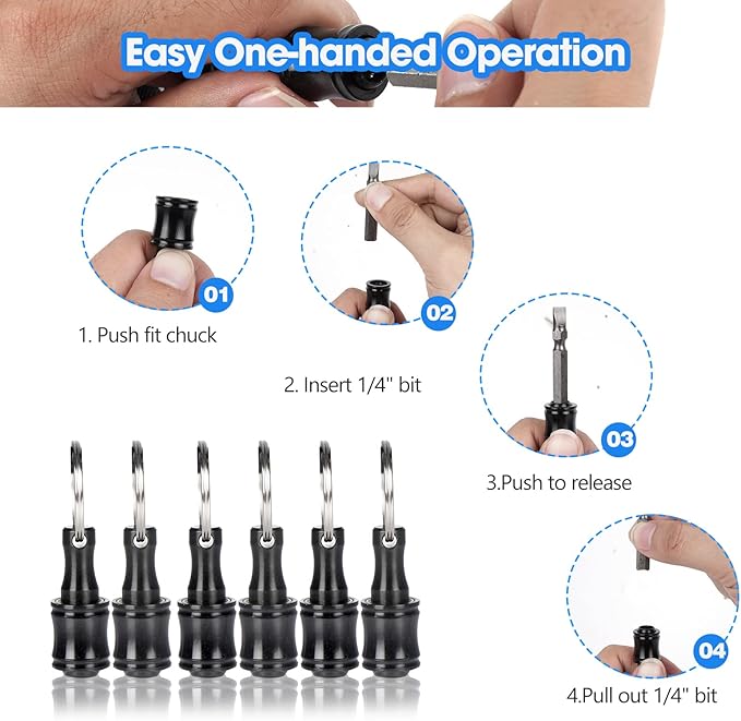 Bit Holder 1/4 inch Hex Shank Screwdriver Bits Holder Extension Bar Keychain Screw Adapter Drill Change Hand-held Screwdrivers Drill Bits Holder Portable (Black)