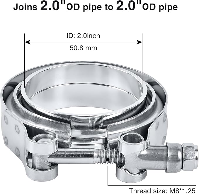 LokoCar 2.0 Inch V Band Clamp with Flange Male Female Stainless Steel 2Pcs