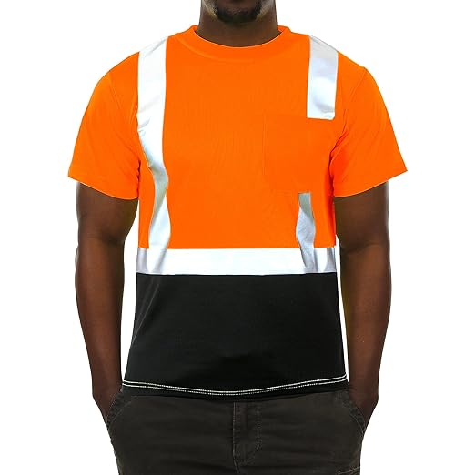 sesafety Hi Visibility Shirts for Men, Safety Shirts with Reflective Strips Class 2, Hi Vis Construction Work Shirt with Pocket Orange 4XL