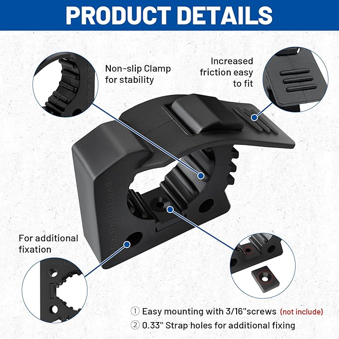ROBLOCK 4 Pack Quick Release Clamp Mounts - Adjustable shovel clamp mount, Rubber Tool Handle Holders for 1-1/4" to 1-3/4" Diameter, Universal Garage Storage, Boat, RV, ATV or Any Wall