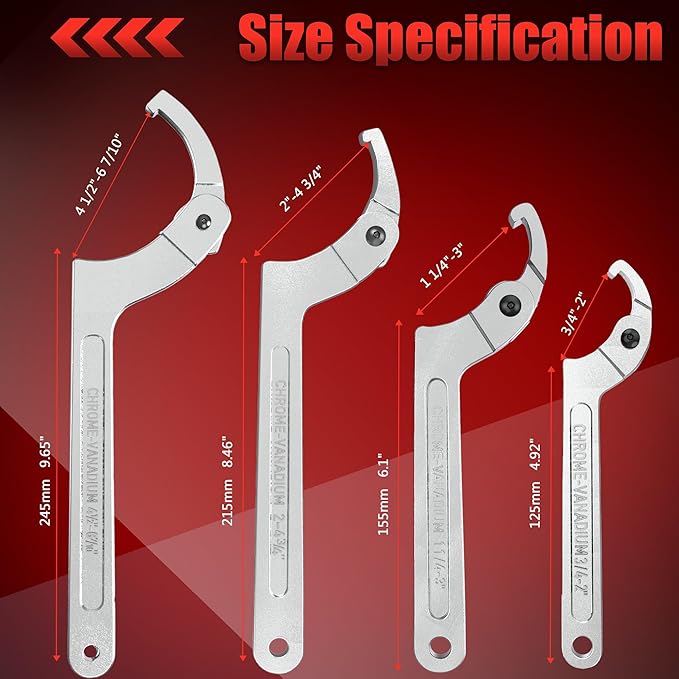 Adjustable Spanner Wrench Set, 8pcs Motorcycle Coilover Shock Adjustment Tool Hook C Spanner Wrench for Pipes Heating, Cars Suspension System