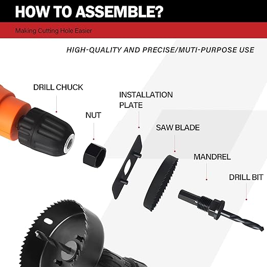 Hole Saw Set, 26PCS Hole Saw Kit with 3/4" to 5" (19mm-127mm) Saw Blades, Spade Drill Bit, Mandrels, Drill Bits, Installation Plate,Hex Key with Storage Box for Soft Wood, Plastic,PVC Board