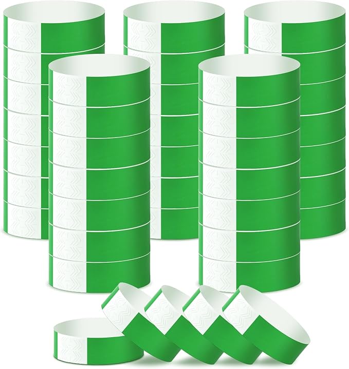 500 Pcs Green Paper Wristbands for Events Waterproof Neon Wrist Bands Adhesive Concert Identification Wristbands Hand Bands for Events (Green)