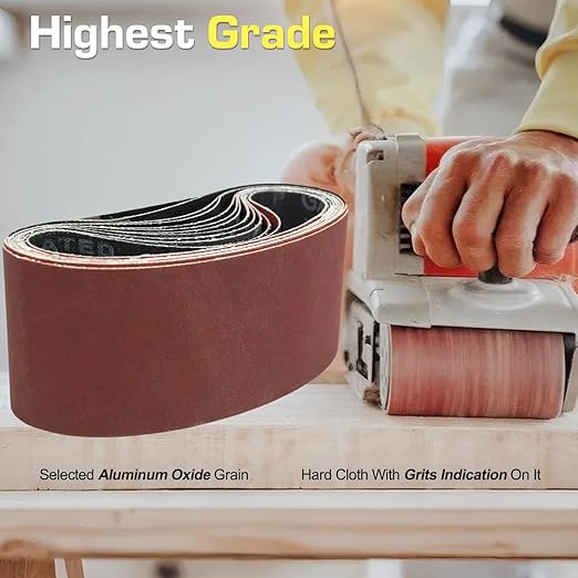KonaFlex Sanding Belts 15 Pack 4x24 Inch Belt Sander Paper Aluminum Oxide with 60/80/120/150/240 Grits for Woodworking, Paint Sanding, Metalworking, Rust Removal