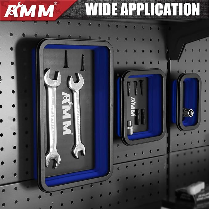AMM Foldable Magnetic Parts Tray Set, 3 Different Size Magnetic Tool Trays for Bolts Screws Nuts & Small Metal Parts, Mechanic Tool Present for Men，Blue