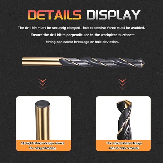 Drill Bit, 11mm Cutting Diameter, 4341 HSS Gold and Black 118° Cutting Angle Number Jobber Bits - (Applications: for Drilling Soft Metal Plastic Wood), 5-Pieces