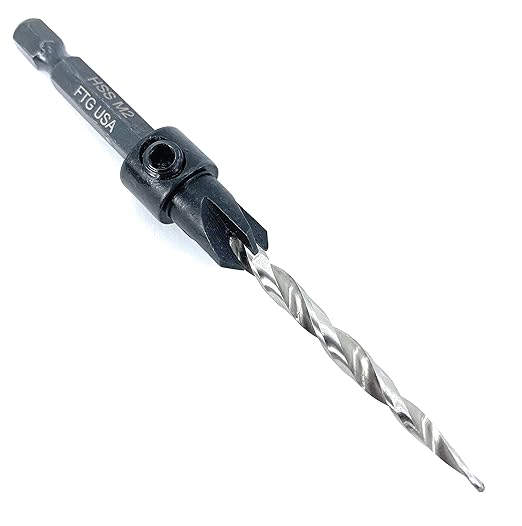 FTG USA Adjustable Wood Countersink Drill Bit Set 6 Sizes #4 to #14 Set with Tapered Drill Bits for Woodworking