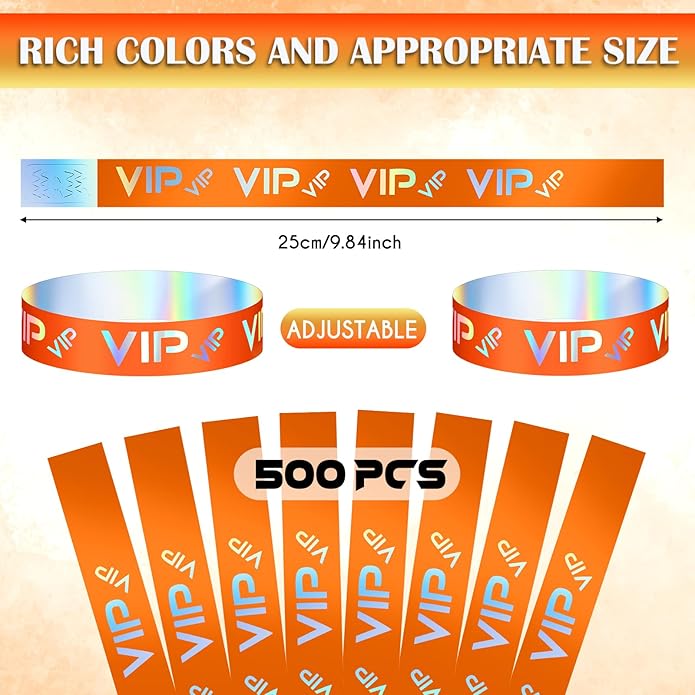 Teling 500 Pack VIP Plastic Wristbands Bracelets Party for Events VIP Custom Wristbands Plastic Bracelets Tear proof Waterproof Wrist Bands Arm Bands for Events Concerts