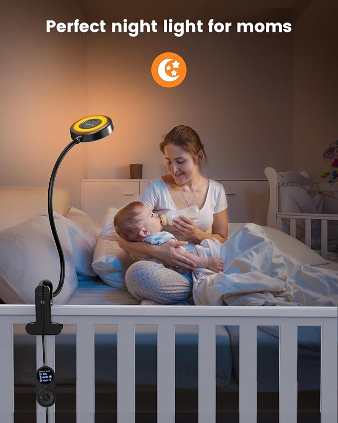 Glocusent Clip on Light, 72-LED Clip on Lamp with Amber Night Light, 3 Colors & 5 Brightness Bed Lamp, 30-Min Auto Off Timer, Perfect Eye Caring Reading Lamps for Bed/Bunk Bed