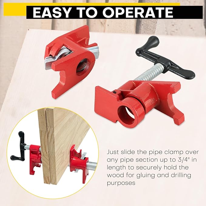 Wood Gluing Pipe Clamp Set | Professional Woodworking and Metalworking Clamps Tools with Unique Foot Design for Frame Assembly, Quick Release and Precision Gluing (6Pack, 3/4'')