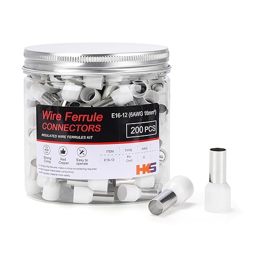 HKS 200PCS Wire Ferrule Connectors - AWG 6-16.0mm² Copper Barrel Pin Cord Ends Insulated Ferrules Terminals - E16-12 White