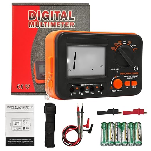 BTMETER Megohmmeter 1000V Insulation Resistance Tester, Electrical Megaohm Meter 200MΩ~2K Megohm Megger with 250V/500V/1000V Testing Voltage, Digital Multimeter Measure AC DC Voltage