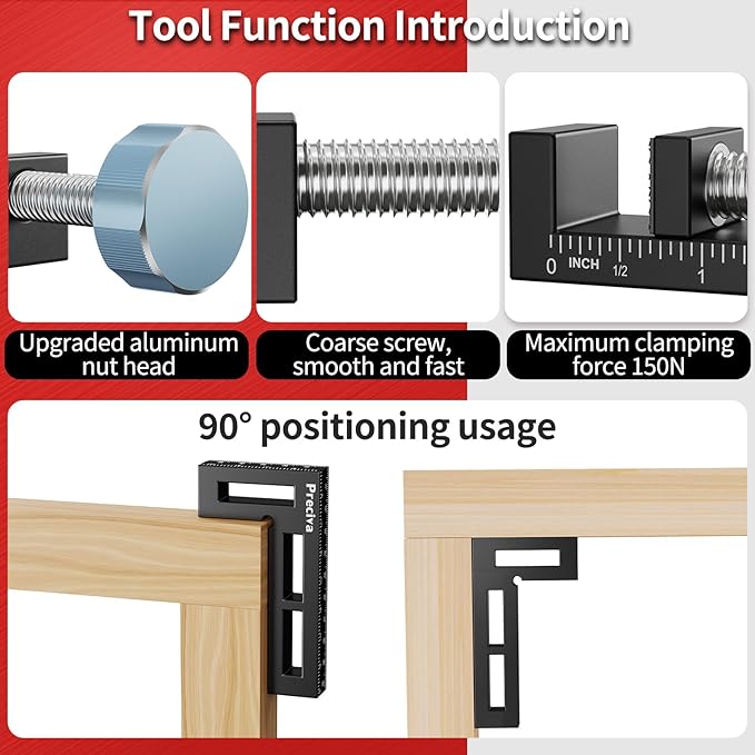 Preciva Corner Clamp for Woodworking, 90 Degree Right Angle Clamp, Aluminum Alloy Positioning Squares for Picture Frames, Cabinets, Drawers Boxes