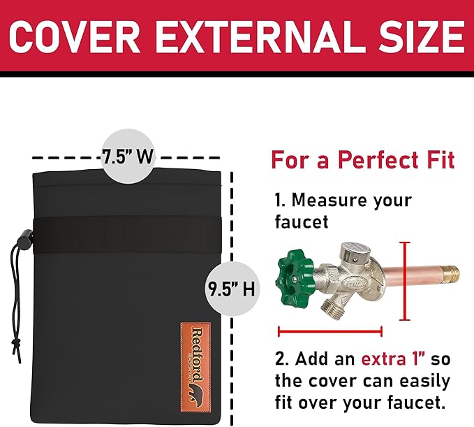 Redford Supply Co. Cold Snap (0F) 2 Pack Outdoor Faucet Covers for Winter Freeze Protection, 7.5"W x 9.5"H, Foam Spigot Insulated Cover, Outside Pipe Protection, Hose Bib (Black)