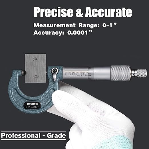 REXBETI 3Pcs Outside Micrometer Set, 0-3" Machinist Micrometer, Ultra-Precision Carbide Tipped Measuring Tool Set, 0.001" Graduation, +/-0.0001" Accuracy, Protective Case