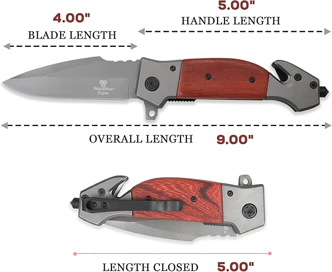 Snake Eye Tactical Rescue Style Every Day Cary Hunting, Camping Folding Pocket-Folding Wood Handle EDC Knife 1019WD
