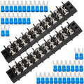MILAPEAK Terminal Block - 2 Pack 10 Positions 200v-450v 20-30A Dual Row Screw Terminals Strip + 40 PCS Copper Wire Fork Connectors