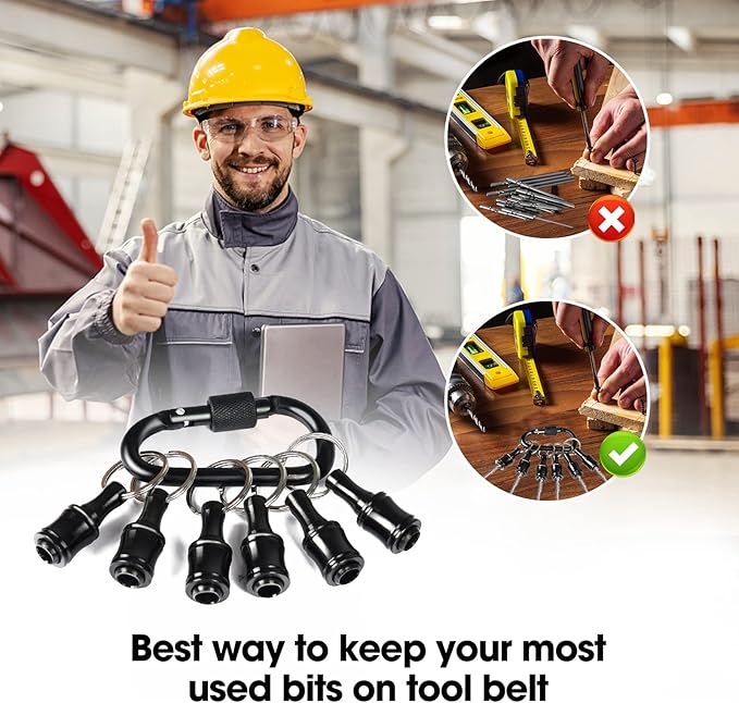Bit Holder 1/4 inch Hex Shank Screwdriver Bits Holder Extension Bar Keychain Screw Adapter Drill Change Hand-held Screwdrivers Drill Bits Holder Portable (Black)