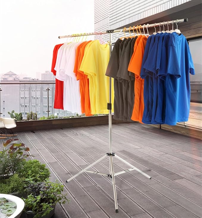 Foldable Portable Space Saving Clothes Drying Rack, Heavy Duty Stainless Steel Laundry Drying Racks, Adjustable High Capacity Garment Rack, with Windproof Hooks.