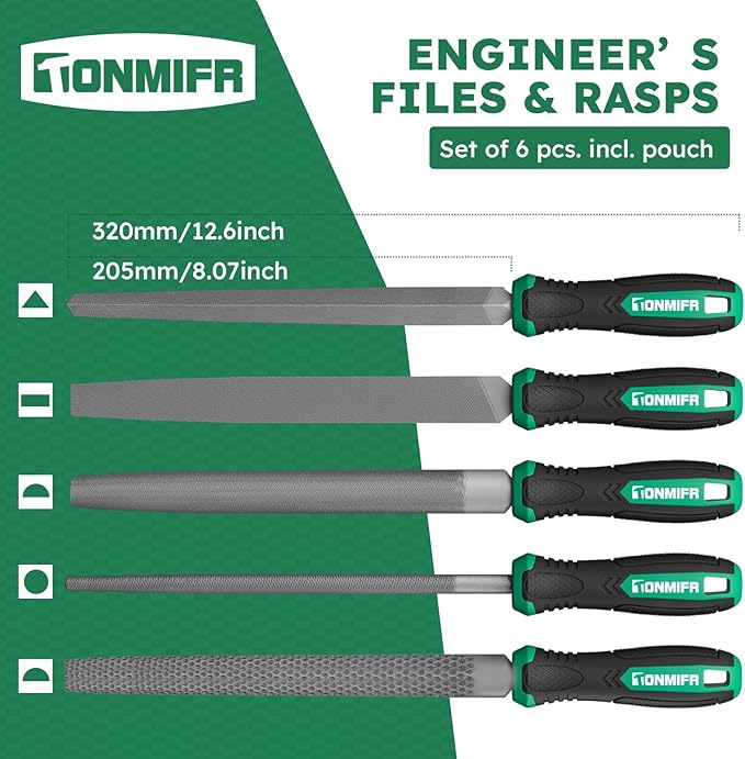 Professional Metal File Set 34Pcs Industrial Grade High Carbon Steel,5 Shapes (Flat/Half Round/Round/Triangle/Square) for Hardened Steel, Metalworking Tools with Storage Case,14 Needle Files