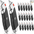 DIYSELF Premium Utility Knife, Retractable Box Cutter, Heavy Duty Razor Knife Set with Rubber Grip for Cutting Boxes, Cardboard, and Packaging (2-Pack)