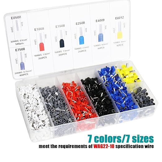 Ferrule Crimping and stripperring Tool Kit, Contain One AWG 23-7 (0.25-10mm²) Self-Adjustable Ratchet Wire Crimping Tool, Suitable for AWG10-24(0.2-6mm²) Wire Stripper and 1900PCS Wire Terminals