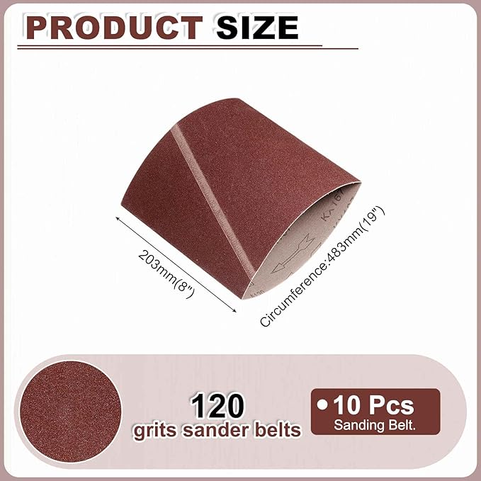 HARFINGTON 8 x 19 Inch Sanding Belts, 10 Pcs 120 Grits Aluminum Oxide Abrasive Belt Sander File Belt for Woodworking, Metal Polishing, Knife Sharpener