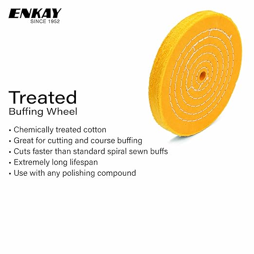 ENKAY - 6" Spiral Sewn, Loose Cotton and Treated Buffing Wheels (3 Pack) for Polishing Metal and More, for Use with Polishing Compounds, Buffing Machines & Bench Grinders