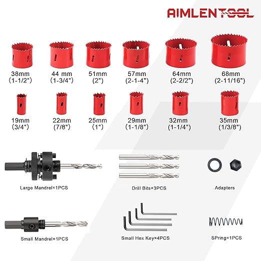 Bi-Metal Hole Saw Set, 22PCS Hole Saw Kit with Arbors and Drill Bits, 3/4" to 2-11/12" 12 PCS Saw Blades with case for Metal, Wood, Plywood, Drywall, PVC Board, and Plastic