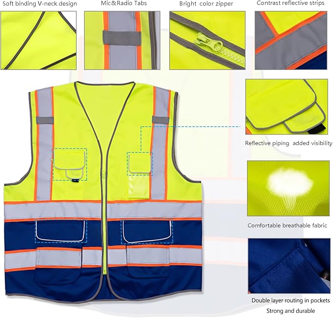Tydon Guardian Reflective Safety Vest for Women Men High Visibility Security With Pocket Zipper Front Meet ANSI/ISEA Standard