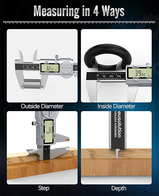 Digital Caliper 6 Inch, (ABS) Absolute Scale Caliper, IP54 Caliper Measuring Tool, Inch/MM/Fraction, Auto-Off LCD Stainless Steel Waterproof Micrometer Vernier Caliper, with Feeler Gauges