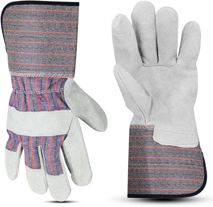 Glove Station Cowhide Split Leather Palm Work Gloves with Rubberized Safety Cuff