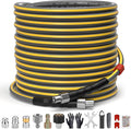 Sewer Jetter Kit for Pressure Washer, 5800PSI Drain Cleaner Hose 1/4 Inch NPT Corner,Showerhead,Rotating rotates,Mushroom Nose,Corner Sewer Nozzle(100FT)