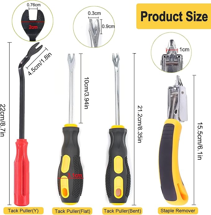 4Pcs Upholstery and Construction Staple Remover with Tack Puller Tool, Nail Puller, Carpet Nail Remover, Heavy Duty Staple Puller Remover, for Furniture Floor Wooden Case Carton Photo Frame