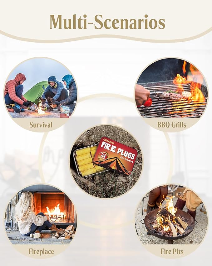 Fire Plugs Fire Starters - Windproof Fire Starter for Campfires Long Brun Time - Fire Starters for Fireplace,Chimney,BBQ Grill,Camping Fire,Wood Stove - Emergency Survival Tools 24pcs