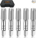 5-Piece NPT Pipe Tap Set, Precision Carbon Steel NPT Tap Thread Cutting Brill Bits Set for Clean Accurate Threads, 3/8" NPT Tap, Perfect for Plumbers Mechanics DIYers, with Durable Plastic Case.
