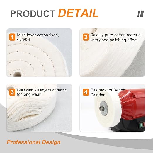 SCOTTCHEN Buffing Polishing Wheel 6 inch (70 Ply) Extra Thick for Bench Grinder Tool with 1/2" Arbor Hole 2 PCS