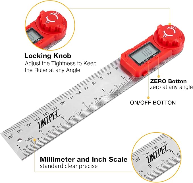 Digital Angle Finder Protractor, Angle Finder Ruler,Stainless steel 7inch 200mm 7inch/200mm, Angle Measuring Tool for Woodworking,Carpenter,Construction,DIY Measurement (Stainless Steel)