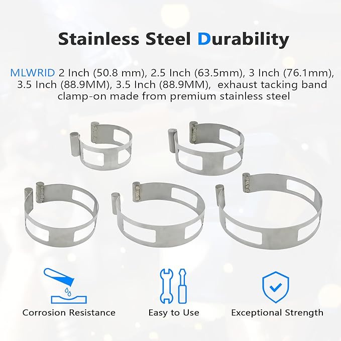 5PCS Stainless Steel Welding Tacking Band Clamp,Clamp-On Exhaust Pipe Tacking Band for Welding Fabrication (Including 2 Inch 2.5 Inch 3 Inch 3.5 Inch 4 Inch)