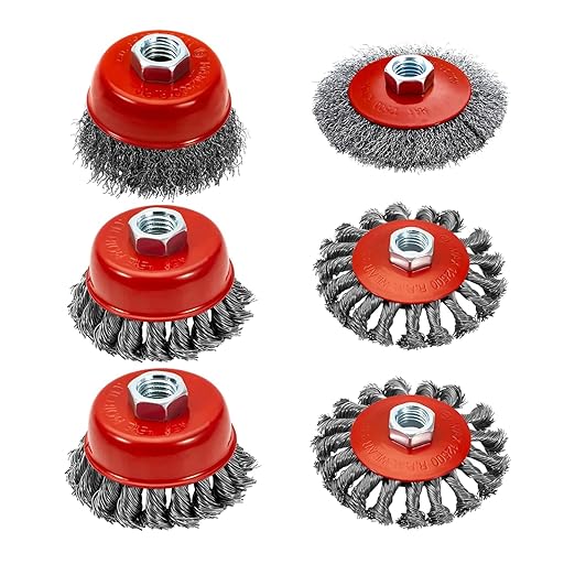 Wire Wheel Brush 6PCS Wire Cup Brush Set for 4 1/2 Angle Grinder Include 4&3 Inch Wire Wheels for Rust & Paint Removal