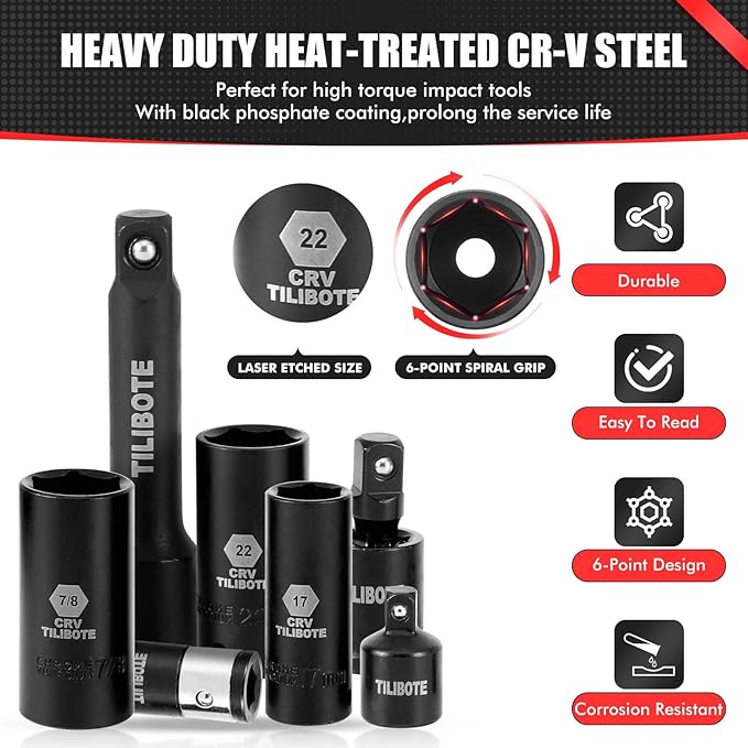 3/8" Impact Socket Set,74pcs Drive 6-Point Deep Socket Wrench Set With 72 Tooth Count Ratchet, Standard SAE 5/16" - 7/8" & Metric 8mm - 22mm,Socket Set For Home Use And Automotive Repair.
