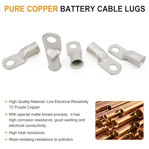 0000 Gauge Tinned Copper Cable Lugs 8 PCS 4/0 AWG-3/8(M10) Ring Terminal Heavy Duty Wire Lugs Battery Lugs, 8 PCS 4/0 Guage terminals Battery Cable Ends Connectors with 8 PCS 3:1 Heat Shrink Tube