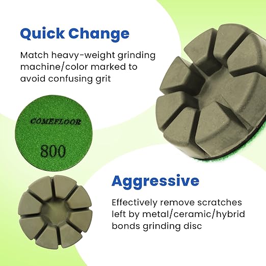 Diamond Floor Polishing Pucks for Terrazzo, Marble, Granite, Concrete Floor, 3 Inch 15mm Resin Bond Hook and Loop Polishing Pad, 800#, 3PCS