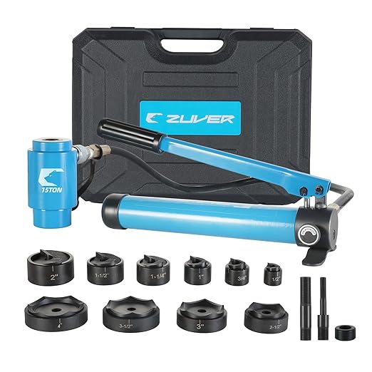 15 Ton Hydraulic Knockout Punch Set with 10 Slug Splitting Dies 1/2" to 4", KO Tools Electrical Conduit Hole Cutter Kit Durable Plastic Case