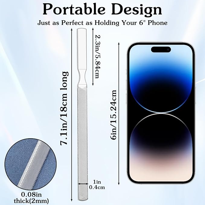 2 Pcs Stainless Steel Toenail File for Thick Nails, 4-Sided Design Toe Nail File 7.1 inch Durable Long Filer Fingernail Filing Nail Care Tool for Men Women