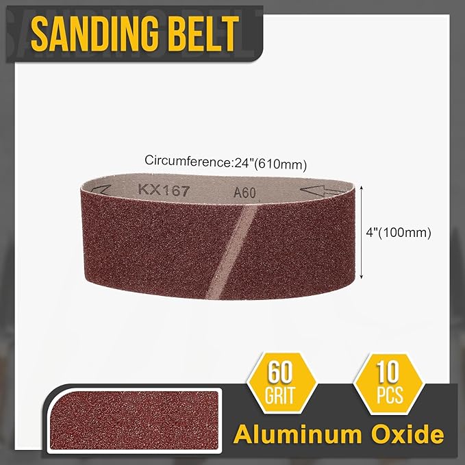 4 x 24 Inch Sanding Belt, 10 Pcs 60 Grit Knife Sharpener Belts Work Sharpening for Belt Sander Knife Carving Tool Metal Working