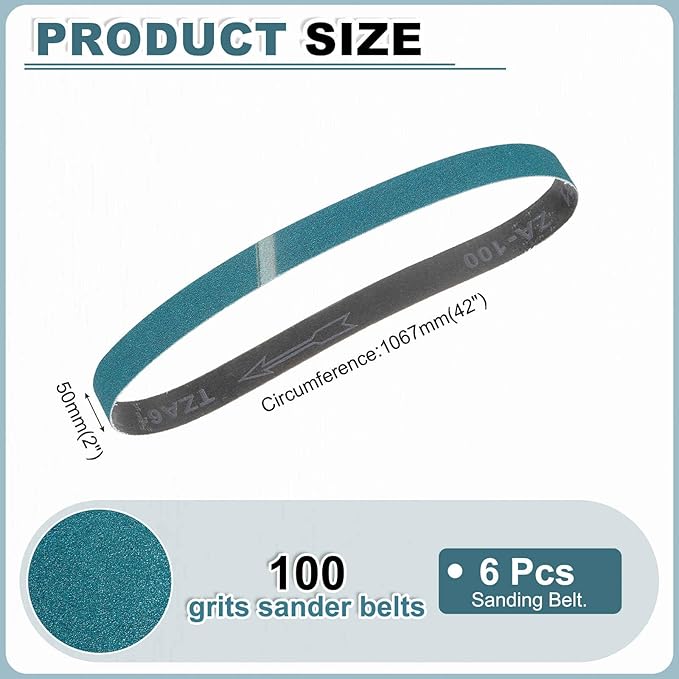 HARFINGTON 2 x 42 Inch Sanding Belts, 6 Pcs 100 Grit Zirconia Abrasive Belt Sander File Belt for Woodworking, Metal Polishing, Knife Sharpener