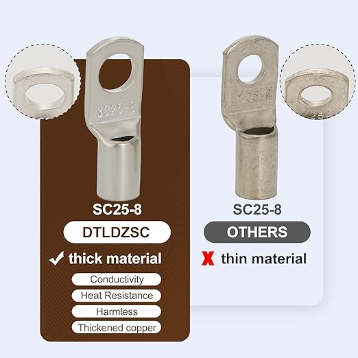 Thick Copper Electric Wire Lugs,10Pcs Tinned Copper Gauge 4Awg-5/16(M8) Ring Heavy Duty Battery Cable Lugs Ends Ring Terminals Connectors with 10Pcs 3:1 Heat Shrink Tubing Assortment Kit