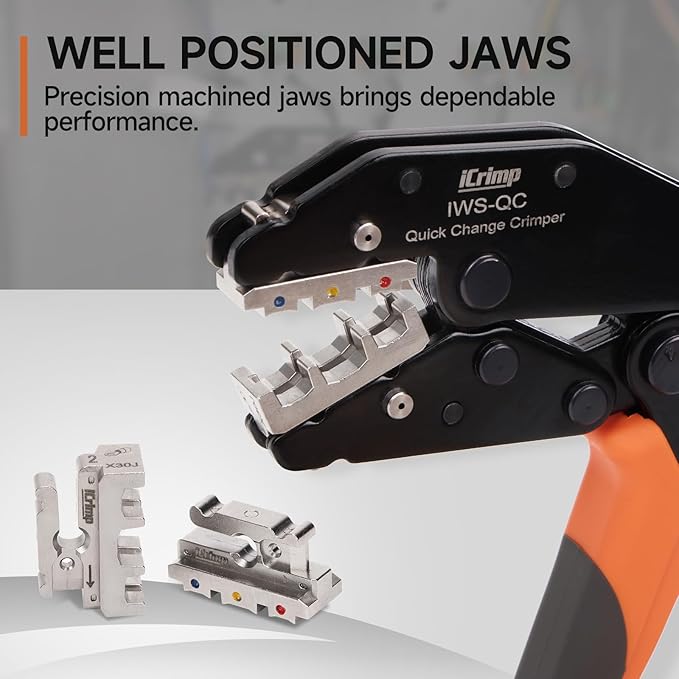 iCrimp Rachet Crimping Tool Set, Quick Change Jaws for Open Barrel Terminals, Insulated& Non-insulated Terminals, Solar Terminals, End Sleeves Ferrules- 7PCS included