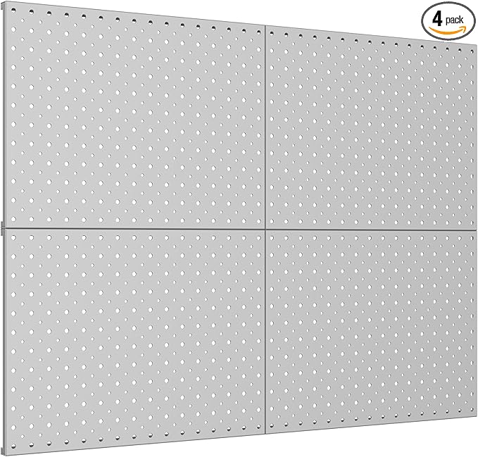 TORACK 4Pcs 12"x16" Metal Pegboard Panels for Garage, Workbench, Shop, Shed Tool Organizer Peg Board with 1/8" & 1/4" Holes, Modular Wall-Mounted Pegboard for Pegboard Hooks (Grey)